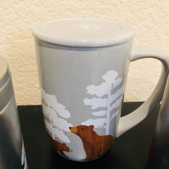 David’s Tea Set of 3 mug with lid and enpty cannisters for loose tea, brown bear - Picture 2 of 7